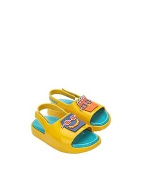 Mini Melissa Bright Yellow Kids Sandals with Fun Faces